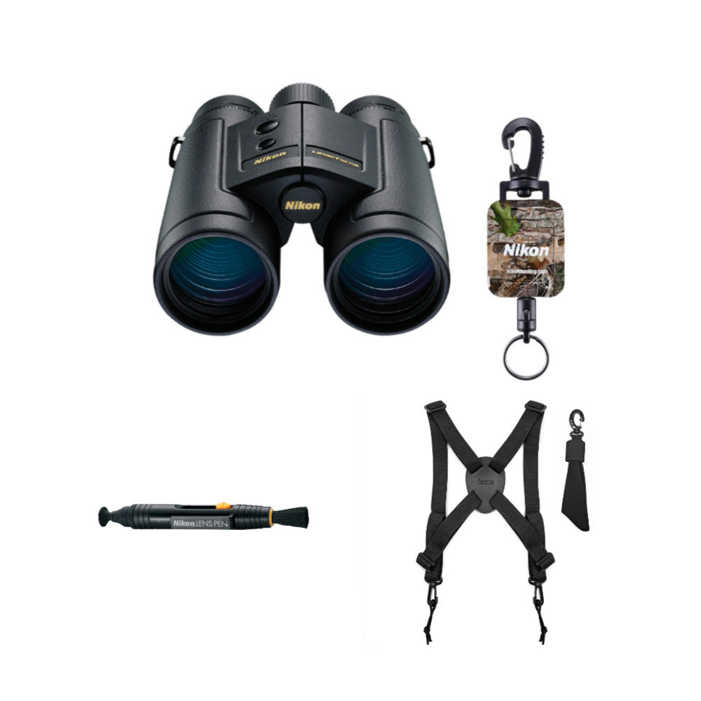 Nikon 10x42 LaserForce Rangefinder Binoculars with Retractable Tether Bundle