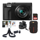 Panasonic LUMIX DC-ZS70 20.3MP 4K Digital Camera (Black) with Memory Card and Dual Charger Bundle