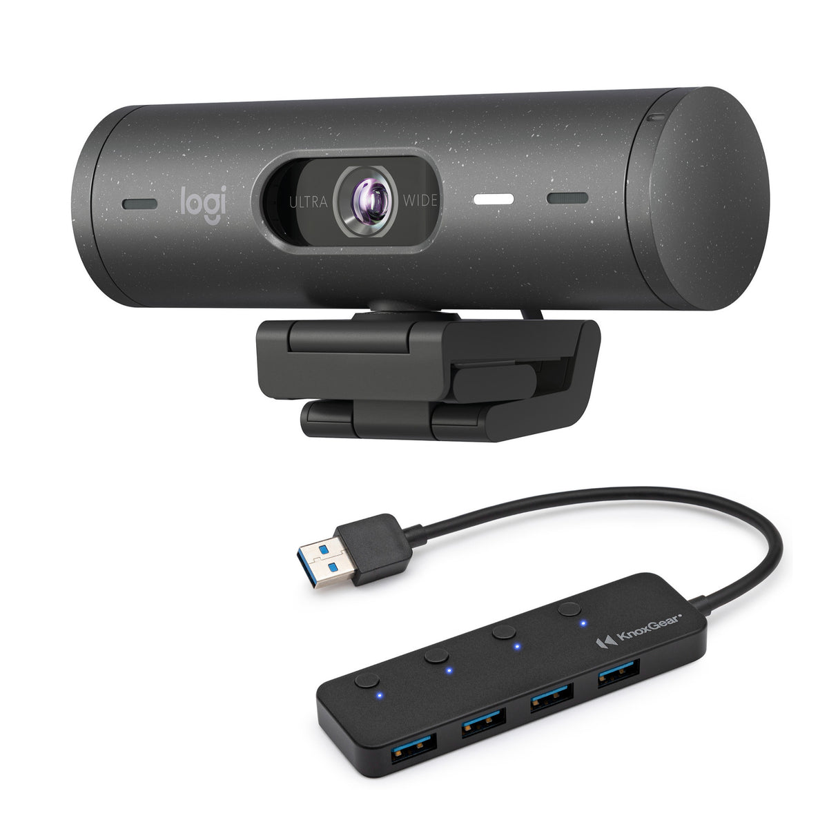Logitech Brio 500 Full HD 1080p Webcam Bundle with 4-Port 3.0 USB Hub (Graphite)