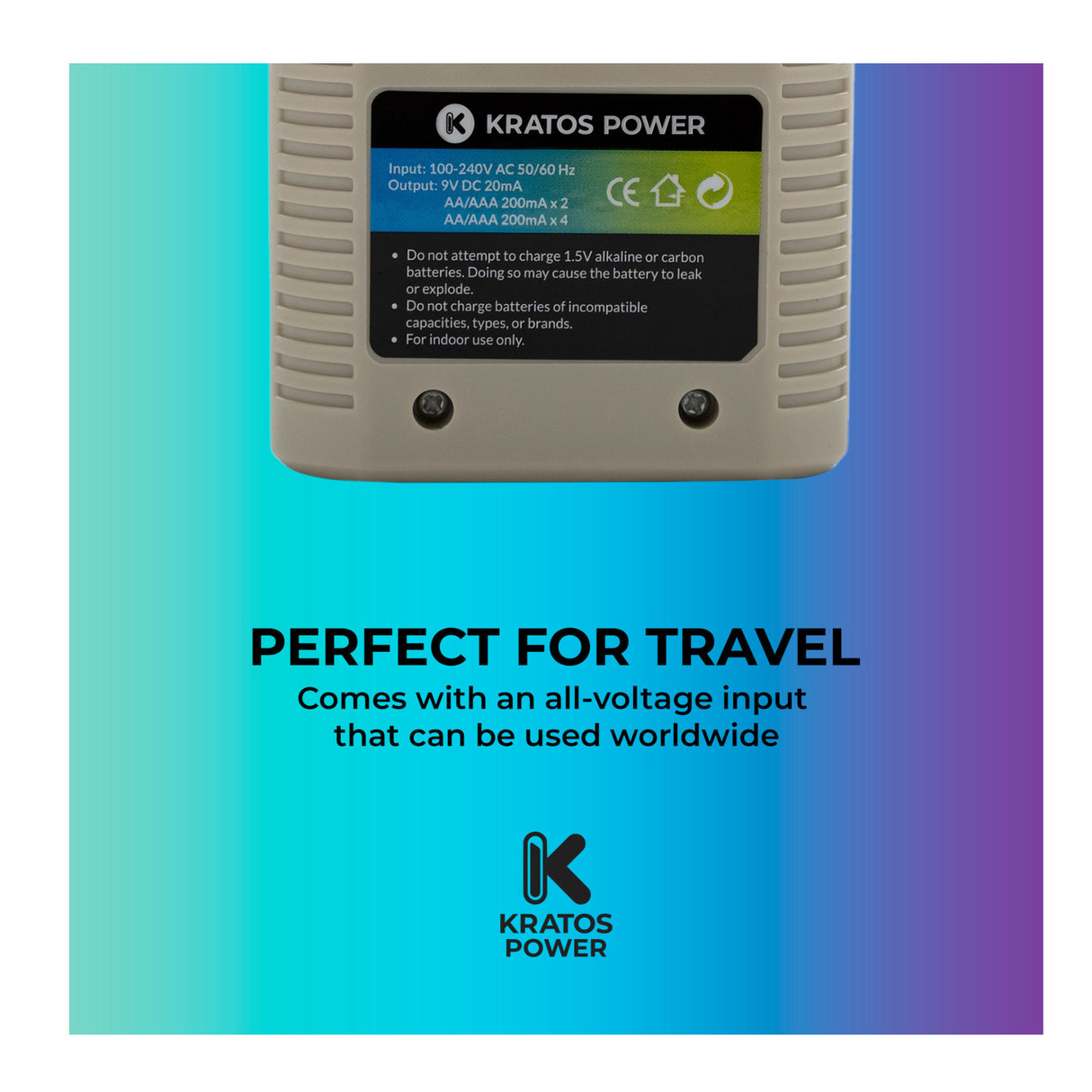 Kratos Power Rapid Travel Charger with 4 AA NiMH Rechargeable Batteries