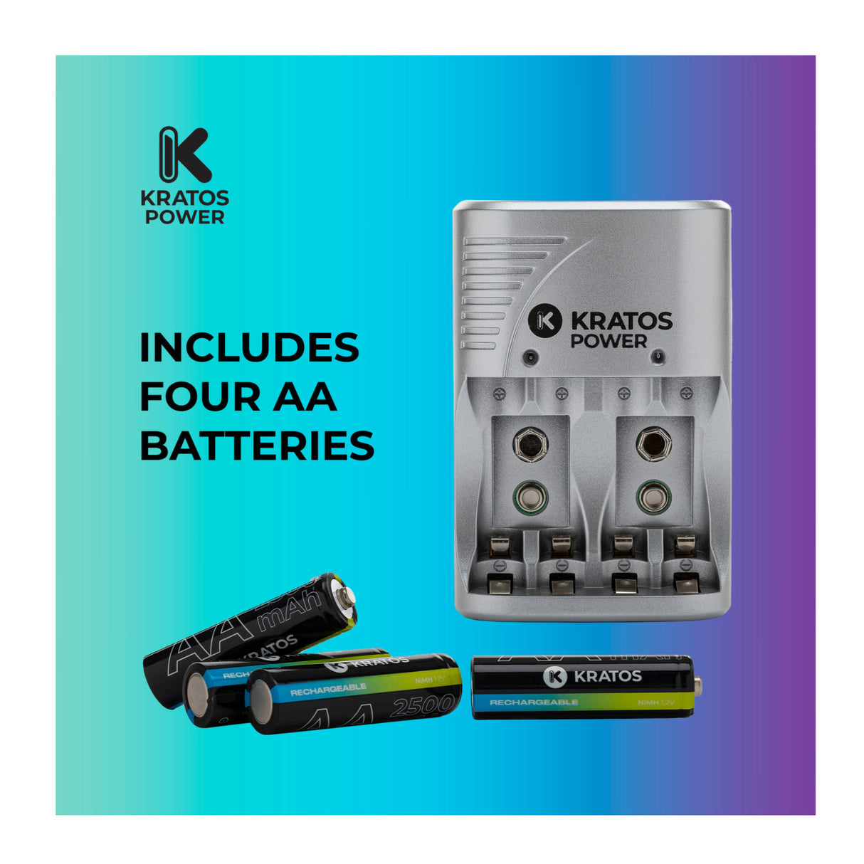 Kratos Power Rapid Travel Charger with 4 AA NiMH Rechargeable Batteries