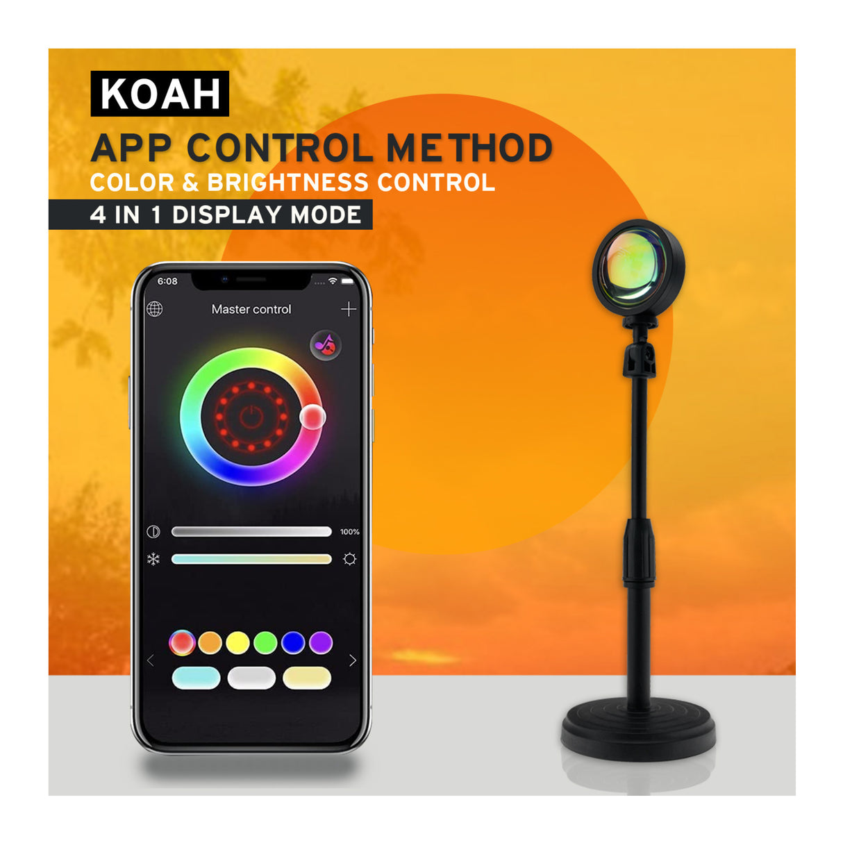 Koah Sunset and Skyscape LED Projection Lamp for Content Creation, Social Media, and Photography