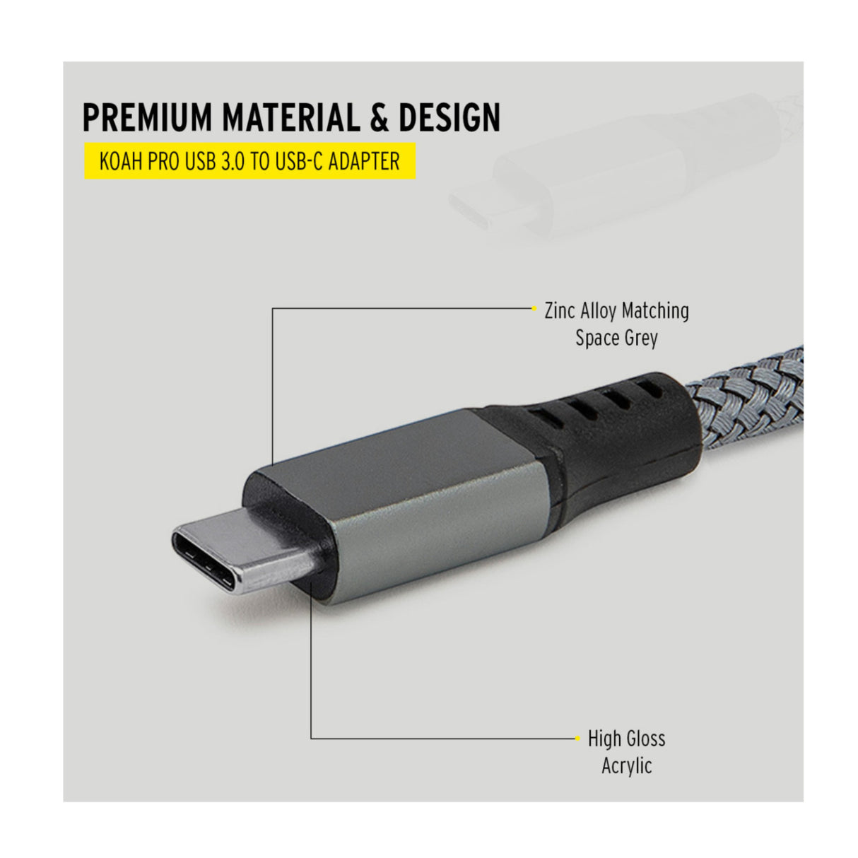 Koah USB 3.0 to USB-C Adapter (Up to 5Gbps Data Transfer Speeds)