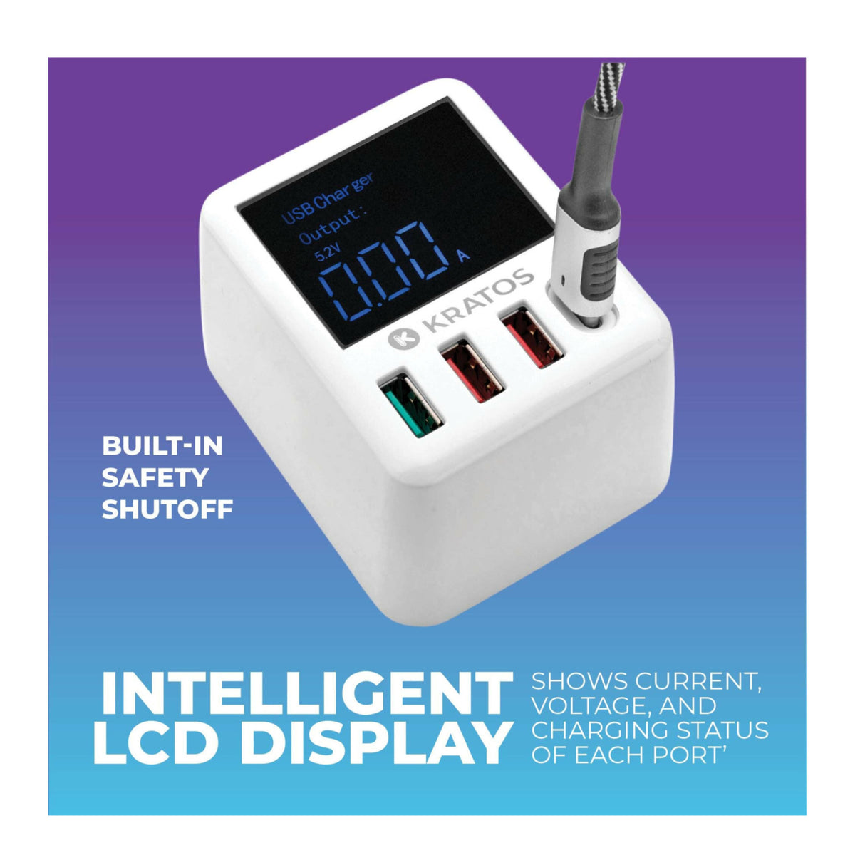 Kratos Power 40W QC3.0/PD3.0 4-Port USB Wall Charger with Digital Display and Foldable Plug