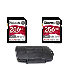 Kingston Canvas React Plus 256GB U3 V90 SDXC UHS-II SD Card (2-Pack) With Pro Memory Case Bundle