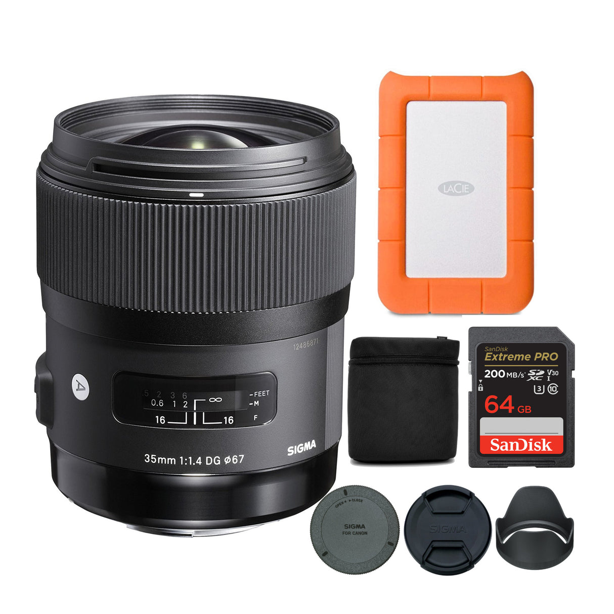 Sigma 35mm f/1.4 Art DG HSM Lens for Canon DSLR Camera with 1TB Hard Drive and 64GB SD Card Bundle
