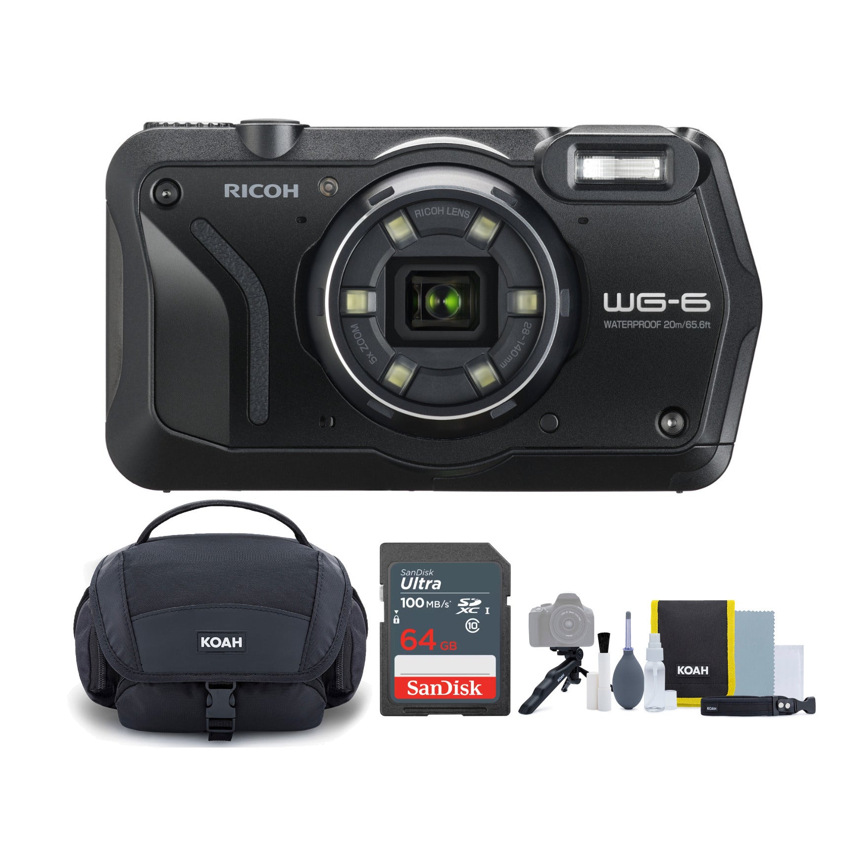 Ricoh WG-6 Digital Camera (Black) with Gadget Bag with Cleaning