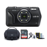 Ricoh WG-6 Digital Camera (Black) with Gadget Bag with Cleaning Kit and 64GB Memory Card