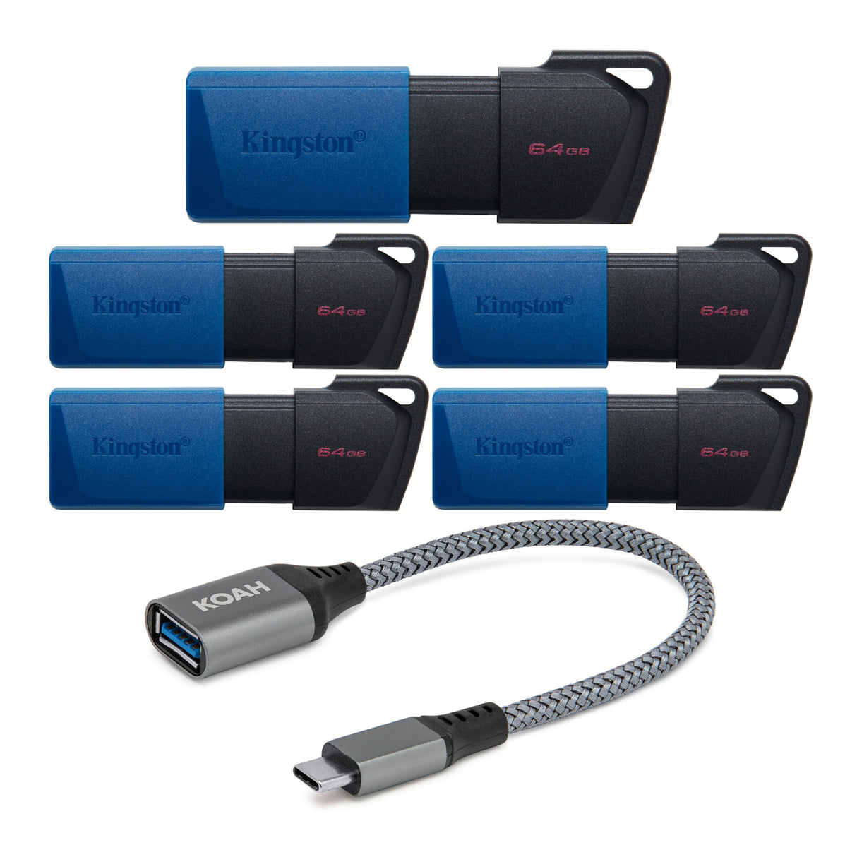Kingston DataTraveler Exodia M 64GB USB 3.2 Flash Drive (5-Pack) and USB Adapter