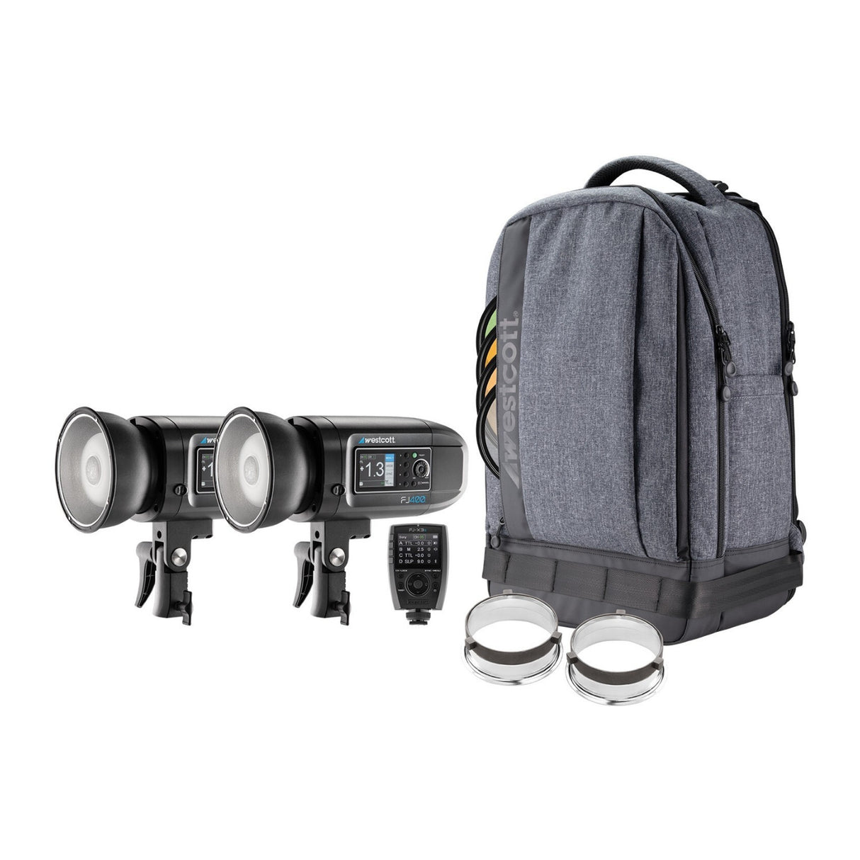 Westcott FJ400 Strobe 2-Light Backpack Kit with FJ-X3S Wireless Trigger with Backdrop Boards Bundle