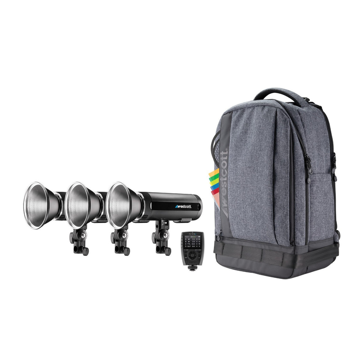 Westcott FJ200 Strobe 3-Light Backpack Kit with Wireless Trigger with Backdrop Boards Bundle