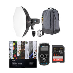 Westcott FJ400 Strobe 1-Light Backpack Kit with FJ-X3 M Wireless Trigger with Backdrop Boards Bundle