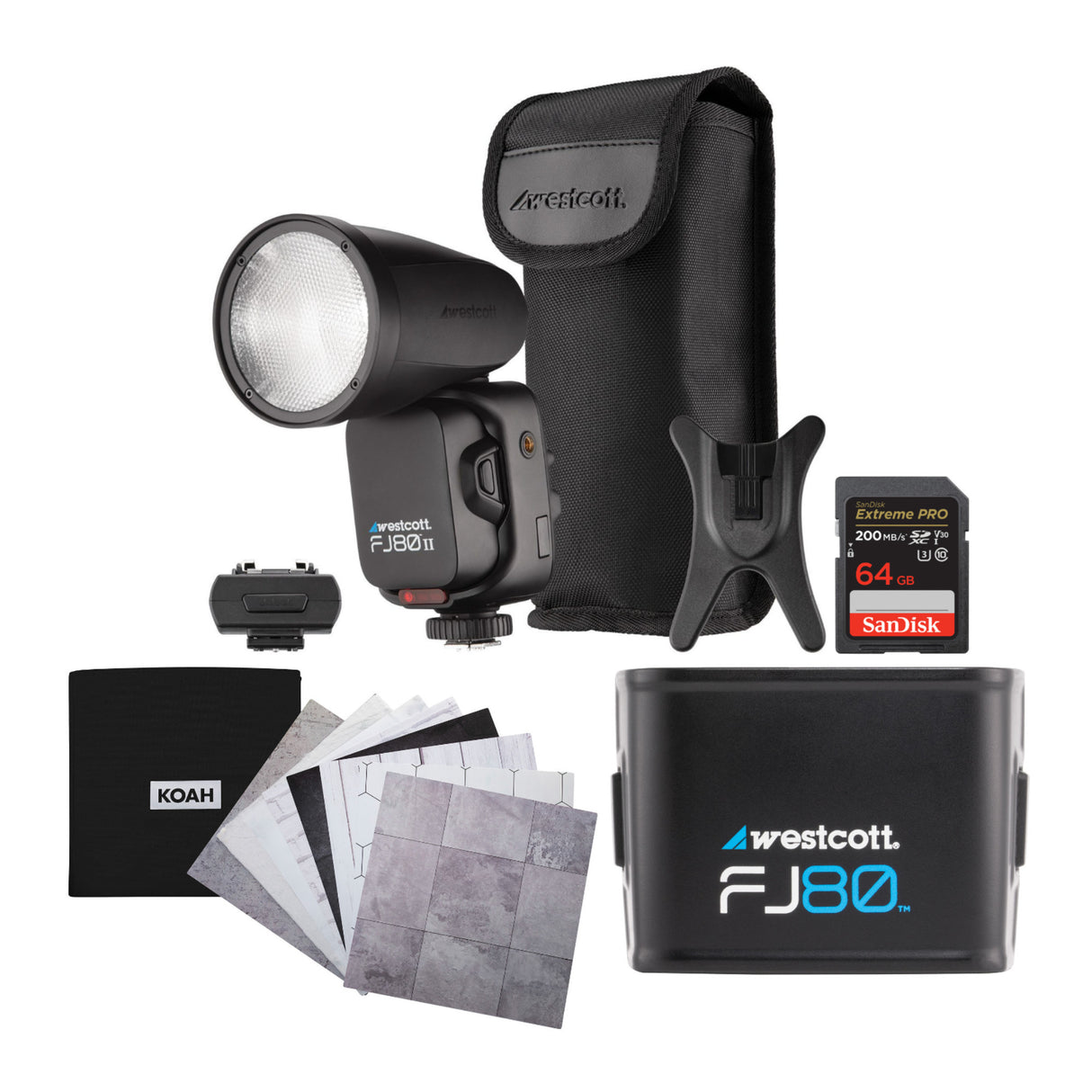 Westcott FJ80 II M Universal Touchscreen 80Ws Speedlight with Battery and Backdrop Boards Bundle