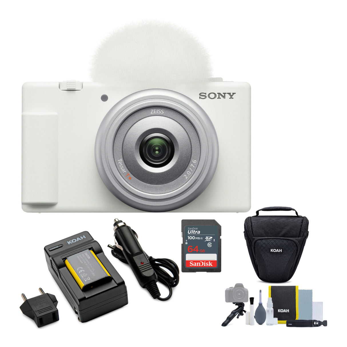 Sony ZV-1F Vlog Camera for Content Creators and Vloggers (White) with Holster Camera Case Bundle