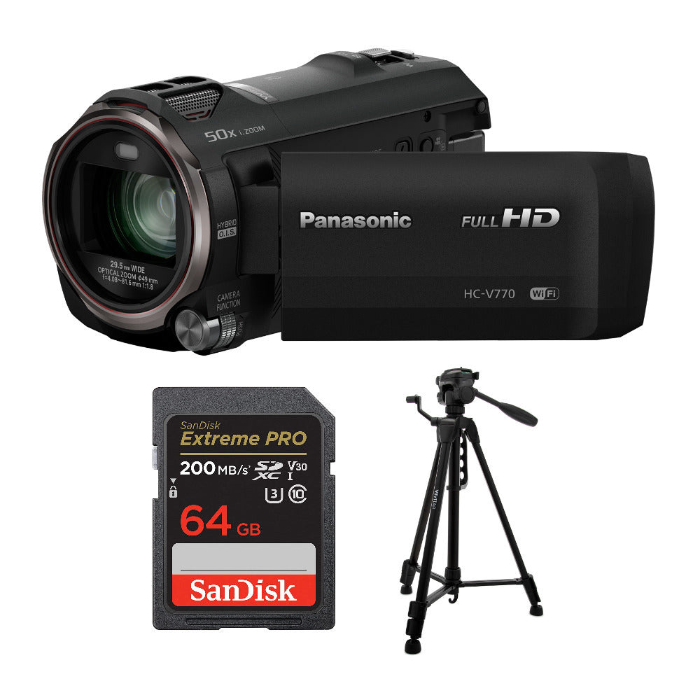 Panasonic HC-V770 Full HD Camcorder with 64GB SD Card and 57-Inch Tripod