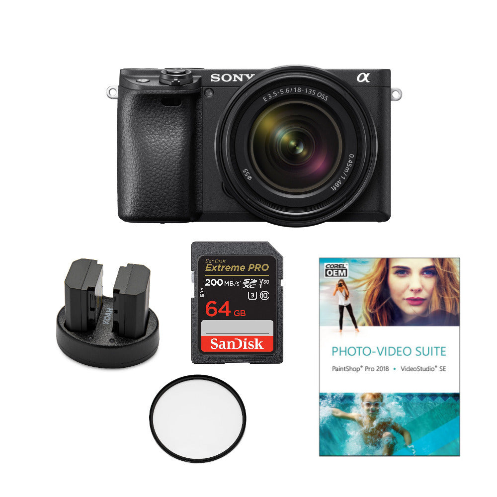Sony Alpha a6400 Bundled with 16-50mm Lens, Corel Photo Software, Power Kit, 64GB SDXC Card, Car