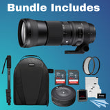 Sigma 150-600mm f/5-6.3 DG OS HSM Contemporary Lens for Nikon with USB Dock and 64GB SD Cards Bundle