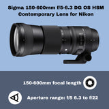 Sigma 150-600mm f/5-6.3 DG OS HSM Contemporary Lens for Nikon with USB Dock and 64GB SD Cards Bundle