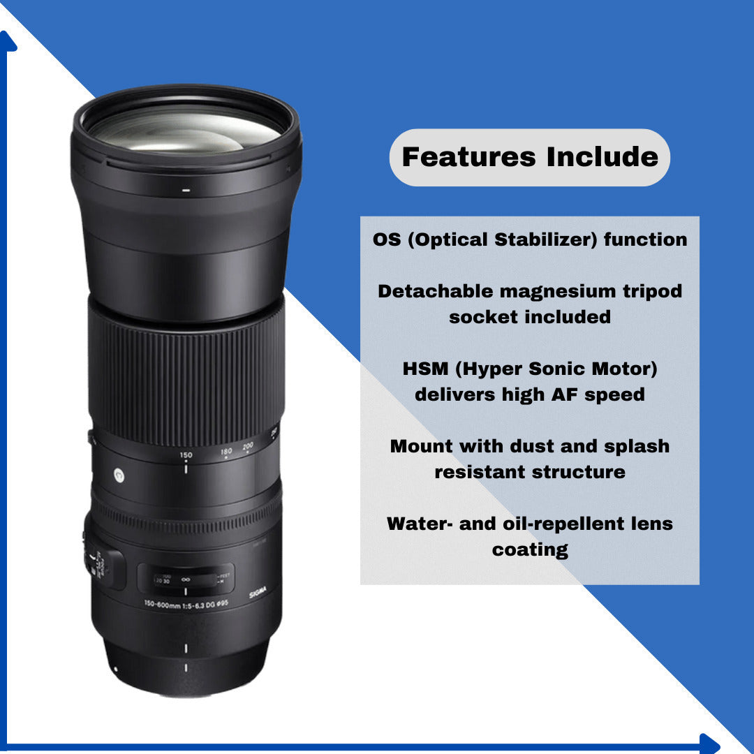 Sigma 150-600mm f/5-6.3 DG OS HSM Contemporary Lens for Nikon with USB Dock and 64GB SD Cards Bundle
