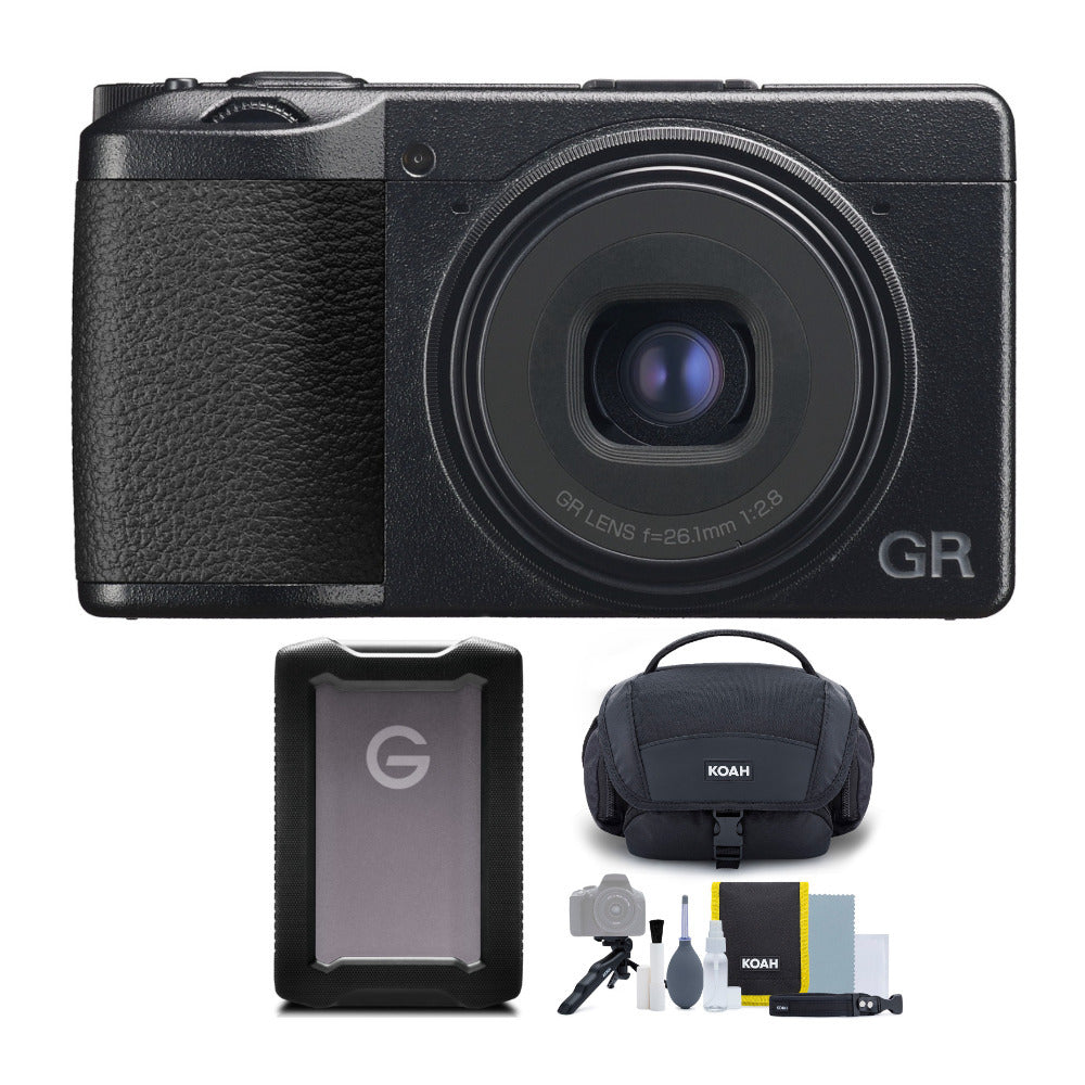 Ricoh GR IIIx Digital Camera with 5 TB Portable Hard Drive, Gadget Bag with Accessory Kit