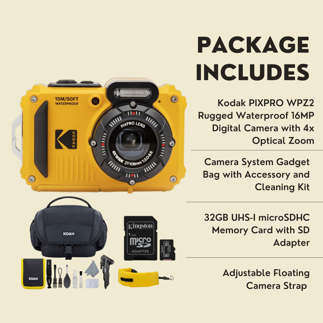 Kodak PIXPRO WPZ2 Rugged Waterproof 16MP Digital Camera with 4x Optical Zoom Bundle