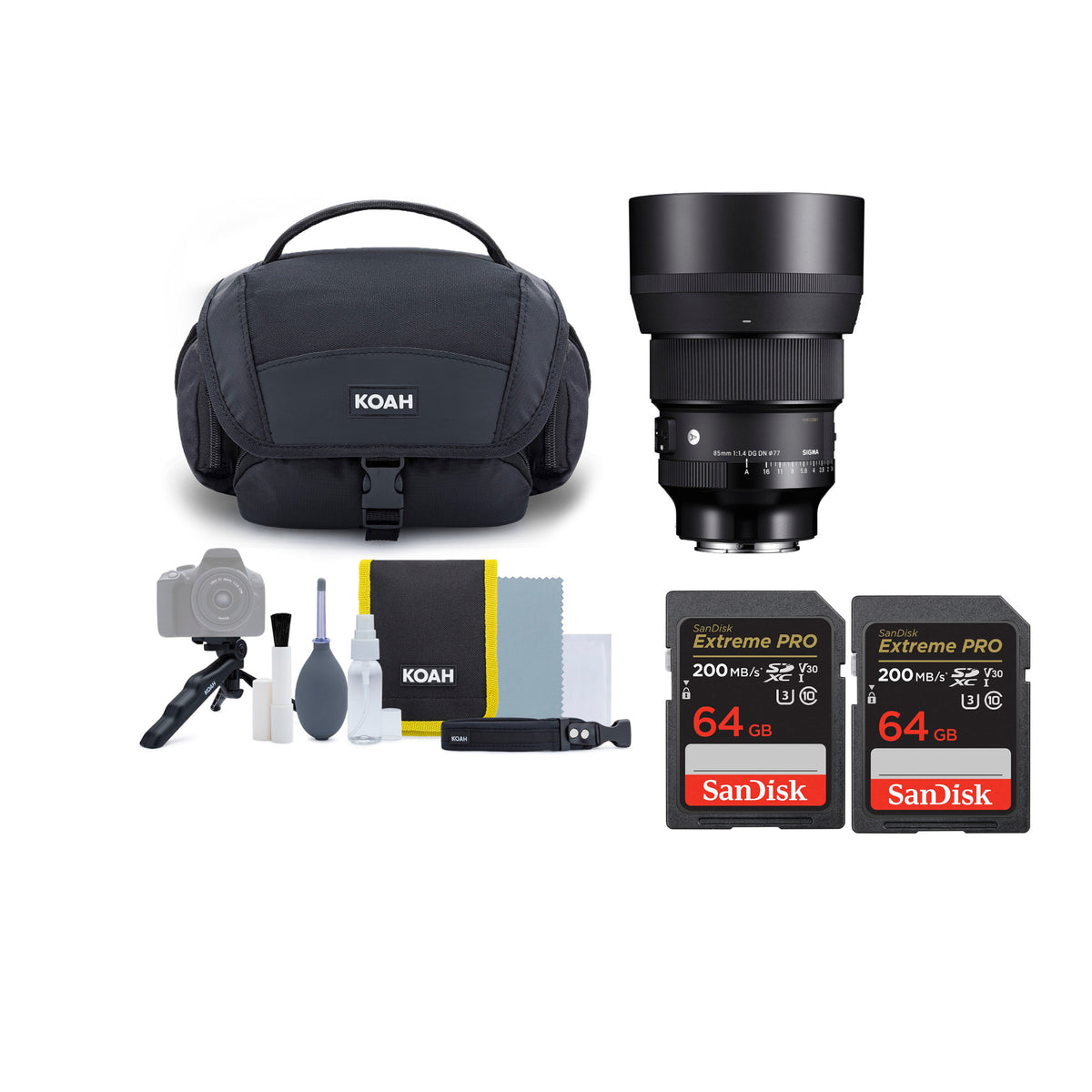 Sigma 85mm f/1.4 DG DN Art Lens for Sony E with Koah Advanced Travel Kit