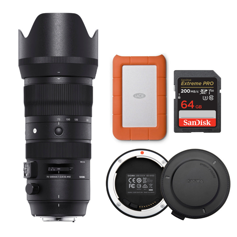 Sigma 70-200mm f/2.8 DG OS HSM Sport Lens for Nikon with 1TB  Hard Drive and Accessory Bundle