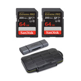 SanDisk 64GB Extreme PRO 200MB/s SDXC UHS-I Memory Card (2-Pack) with Reader and Storage Case