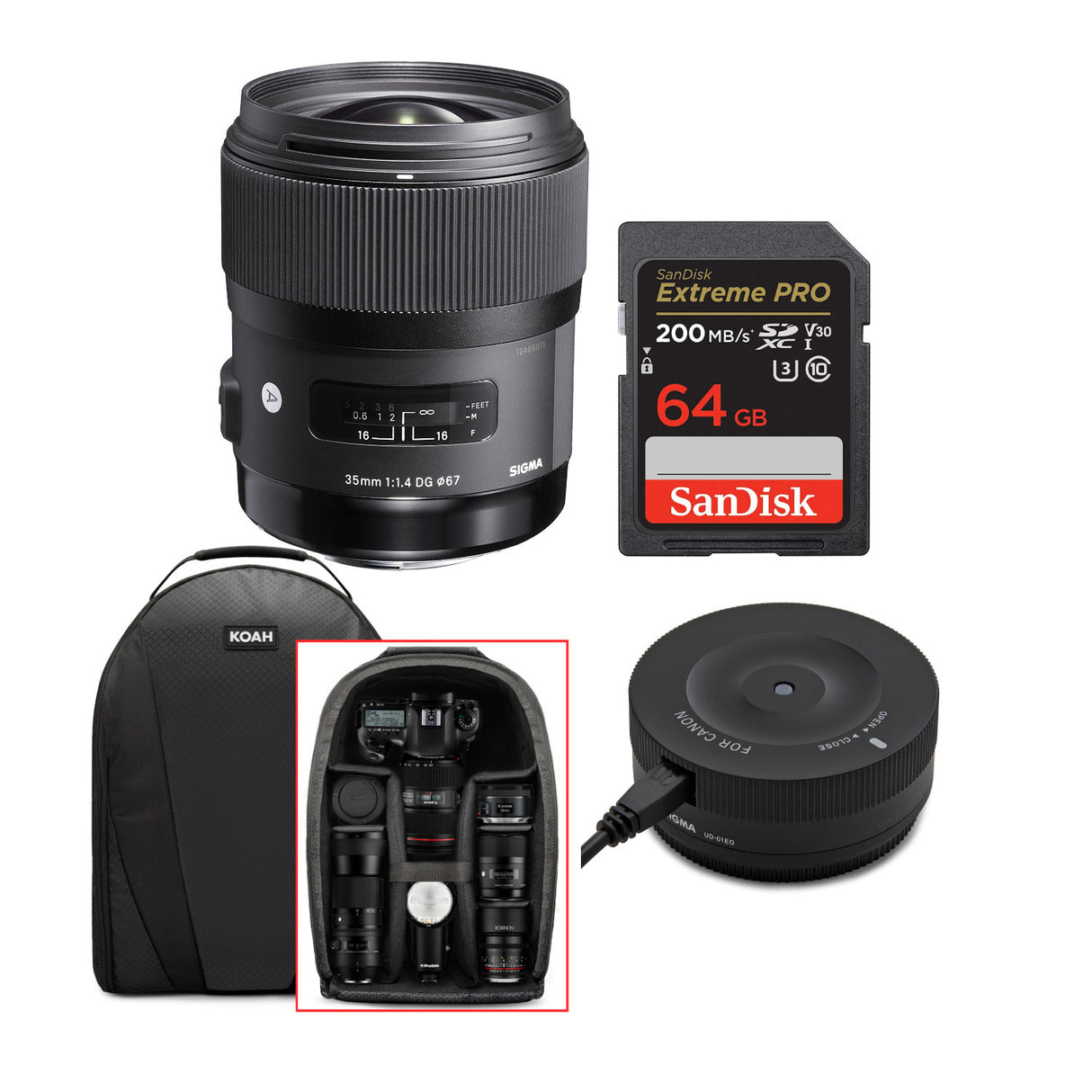Sigma 35mm f/1.4 DG HSM ART Lens for Canon EF with USB Dock AND 64GB Extreme PRO SD Card Bundle