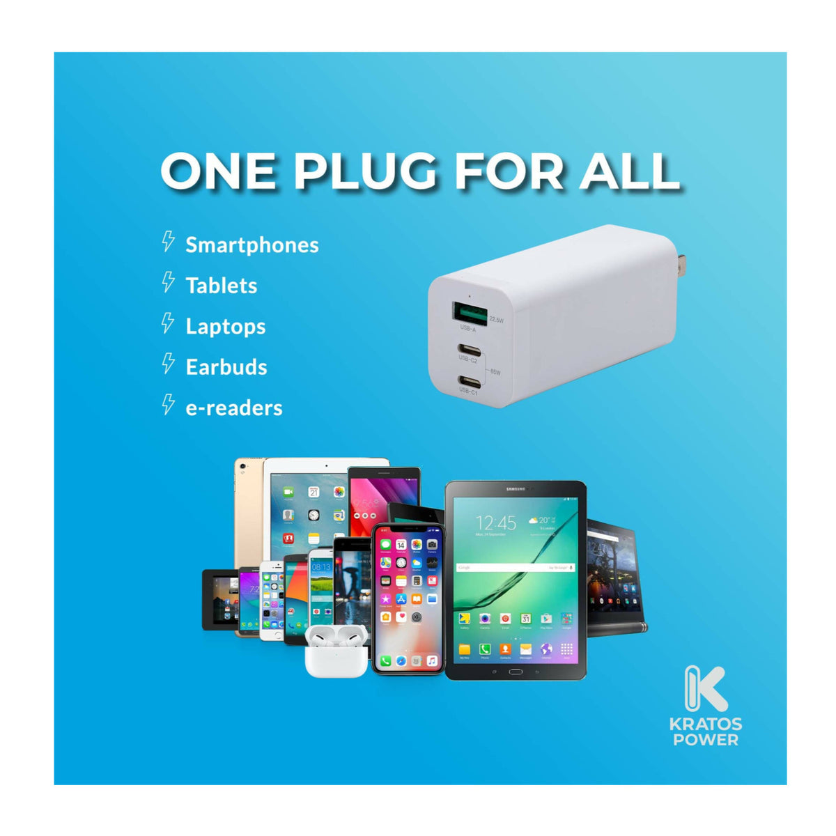 Kratos Power 65W GaN Three-Port Power Adapter