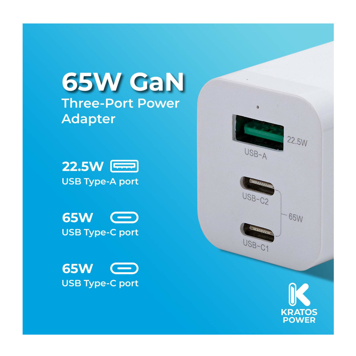 Kratos Power 65W GaN Three-Port Power Adapter