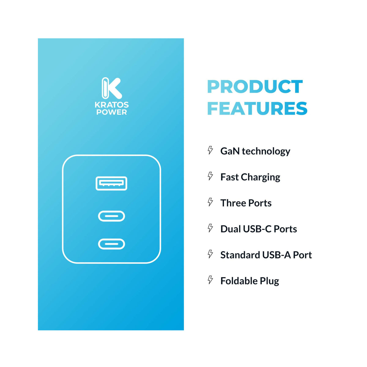 Kratos Power 65W GaN Three-Port Power Adapter