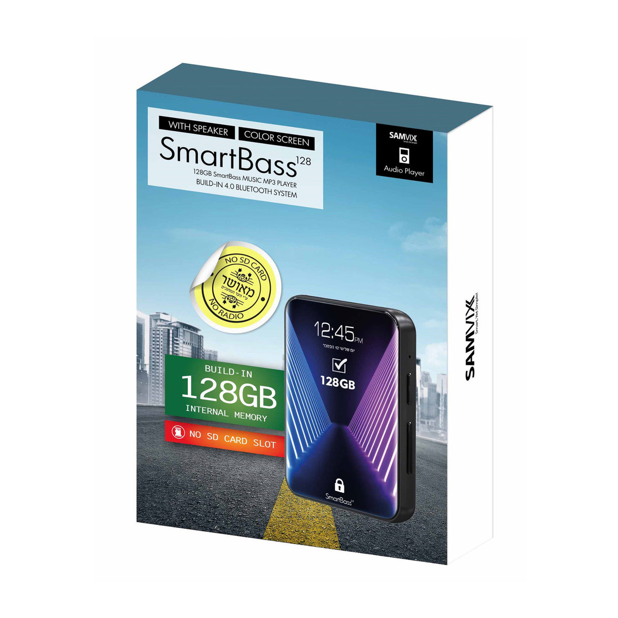 Samvix SmartBass 128GB Kosher MP3 Player (No SD Slot) with Speaker (Black)