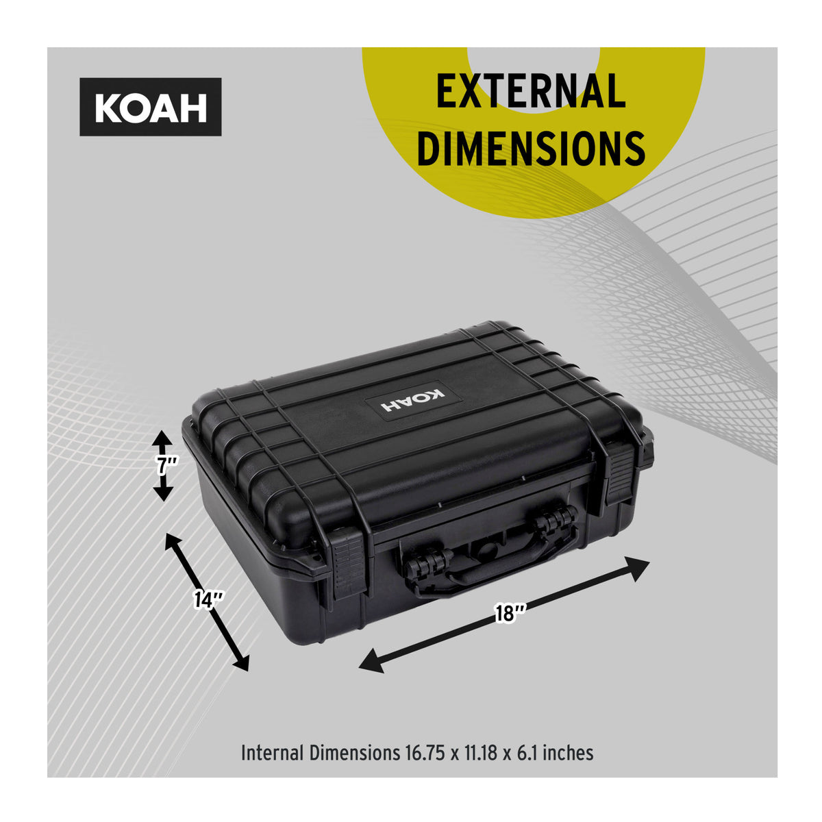 Koah Weatherproof Hard Case with Customizable Foam (18 x 14 x 7 Inch)