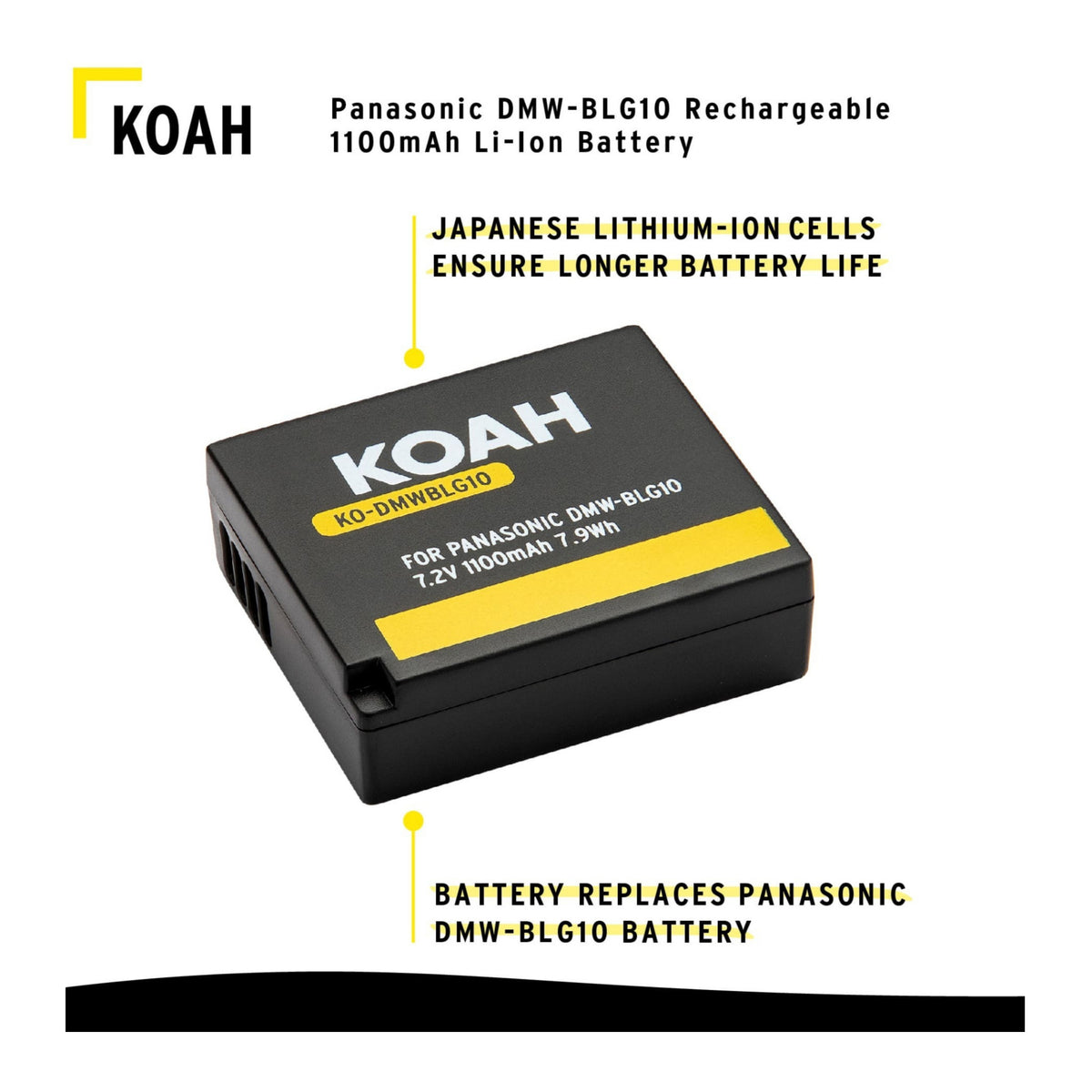 Koah PRO Panasonic DMW-BLG10 Rechargeable Replacement 1100mAh Li-Ion Battery