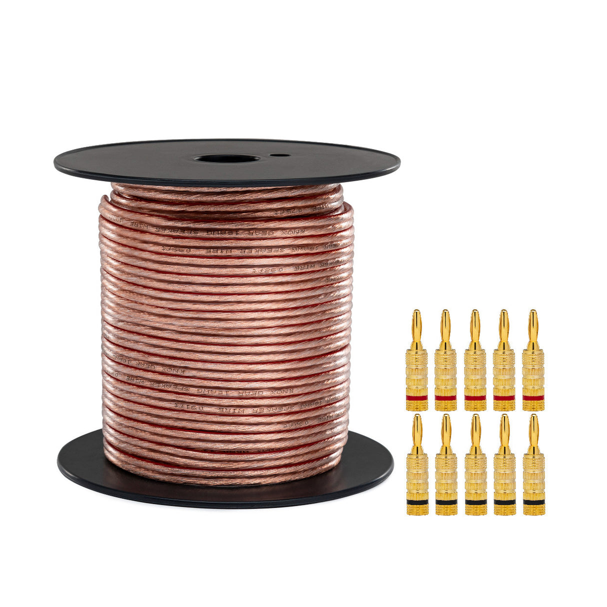 Knox Gear 16AWG Speaker Wire (100') and Gold Plated Speaker Banana Plugs (5 Pairs) Kit