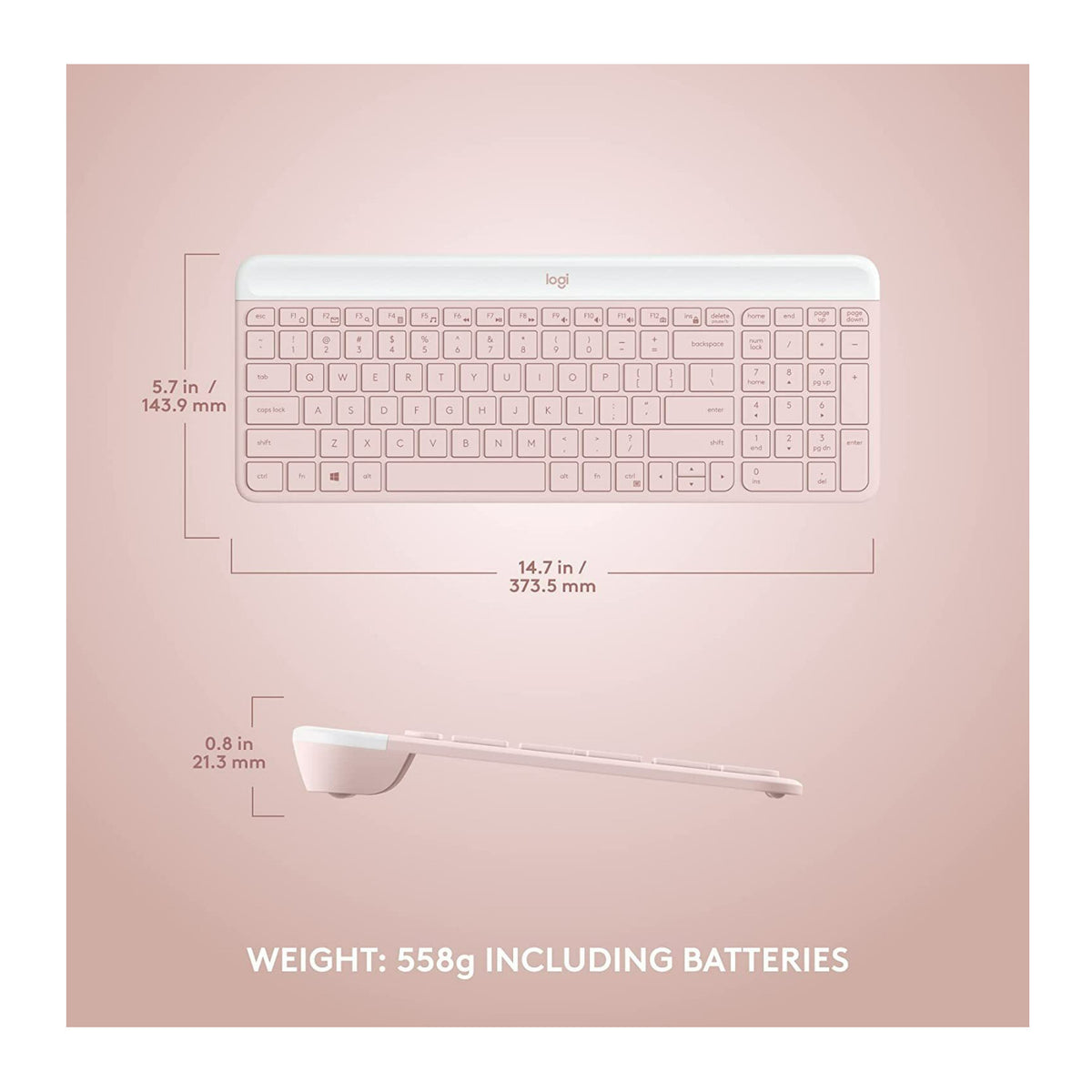 Logitech MK470 Slim Wireless Keyboard and Mouse Combo with Modern Compact Layout (Rose)