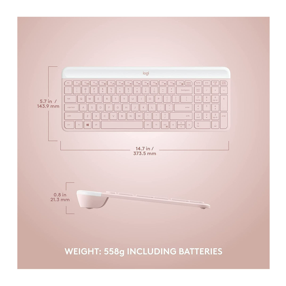 Logitech MK470 Slim Wireless Keyboard and Mouse Combo with Modern Compact Layout (Rose)