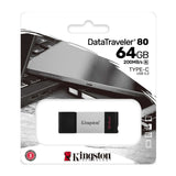 Kingston DataTraveler80 USB 3.2 Gen 1 Type-C Flash Drive, Up to 200MB/s Read (64GB, Metal)