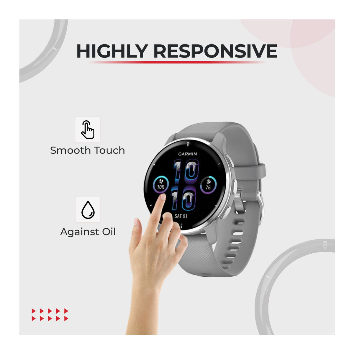 Focus 9H Tempered Glass Screen Protector Film for Garmin Venu 2 Plus (3-Pack)