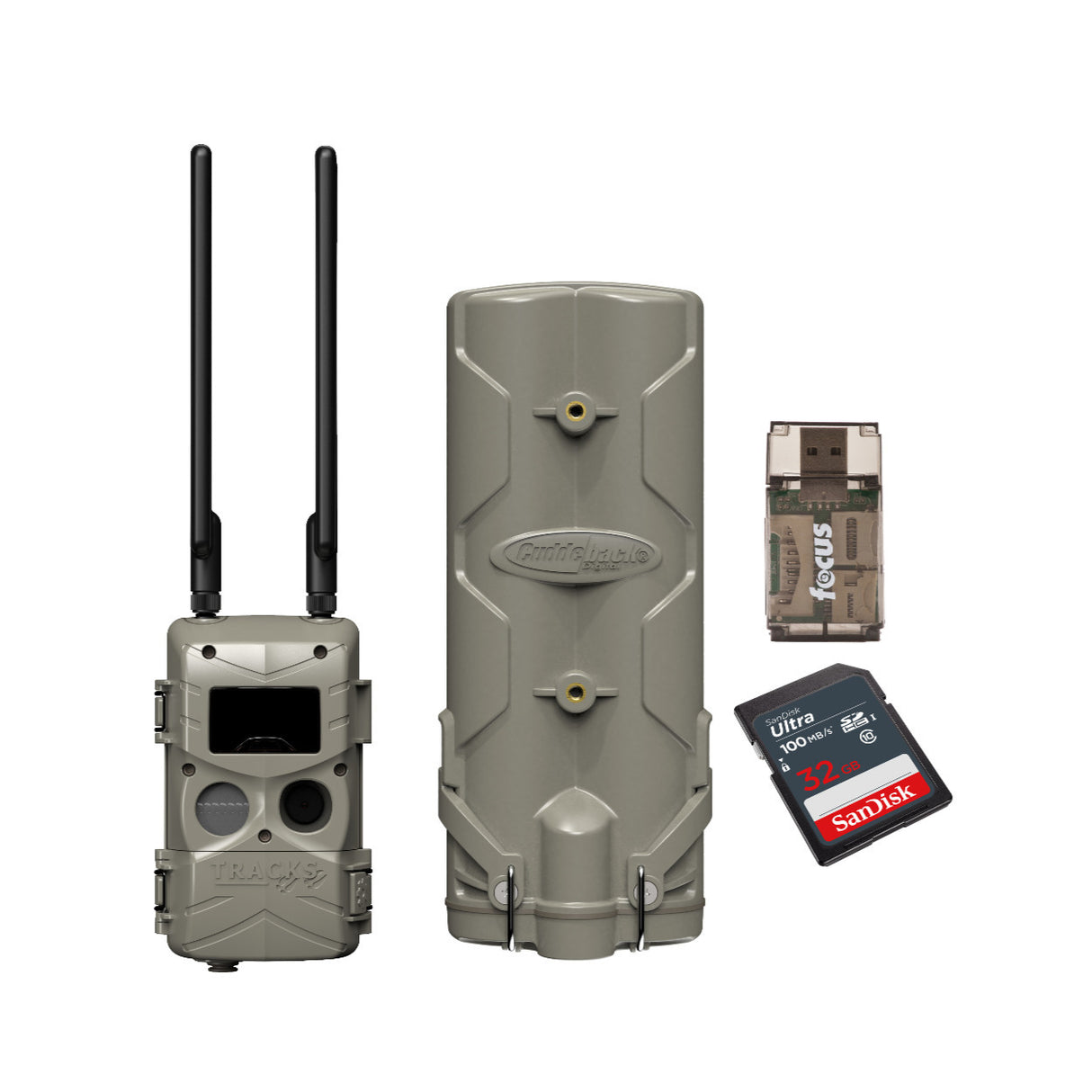 Cuddeback Tracks Black Flash Standalone Cell Camera with Power Bank, 32 BG Memory Card Bundle