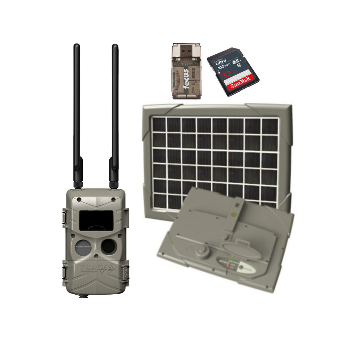 Cuddeback Tracks Black Flash Standalone Cell Camera w/Solar Power Bank, 32 BG Memory Card Bundle