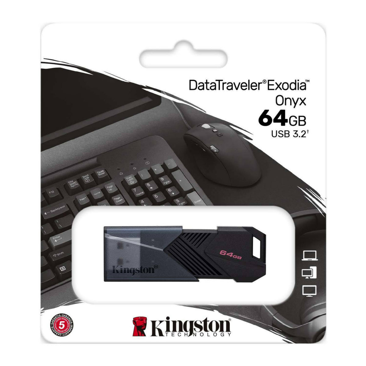 Kingston 64GB DataTraveler Exodia Onyx USB 3.2 Flash Drive, Matte Black (5-Pack)