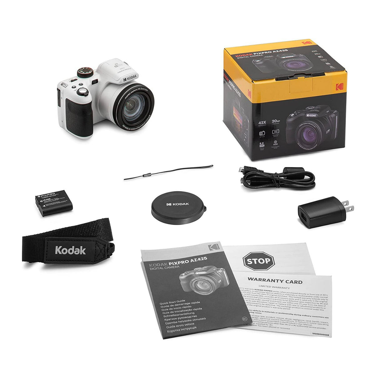 Kodak PIXPRO AZ425 Astro Zoom 20MP Camera with 42x Zoom (White) with 32GB SD