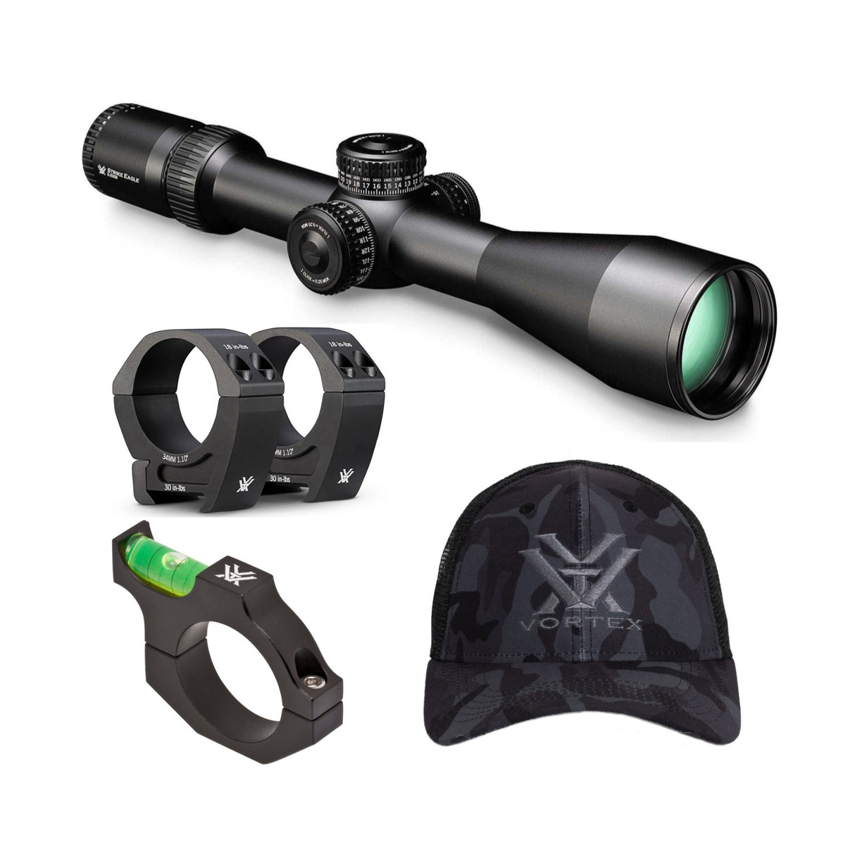 Vortex Strike Eagle 5-25x56 Riflescope with FFP EBR-7C MOA Reticle w/Rings, Hat & Riflescope Tube