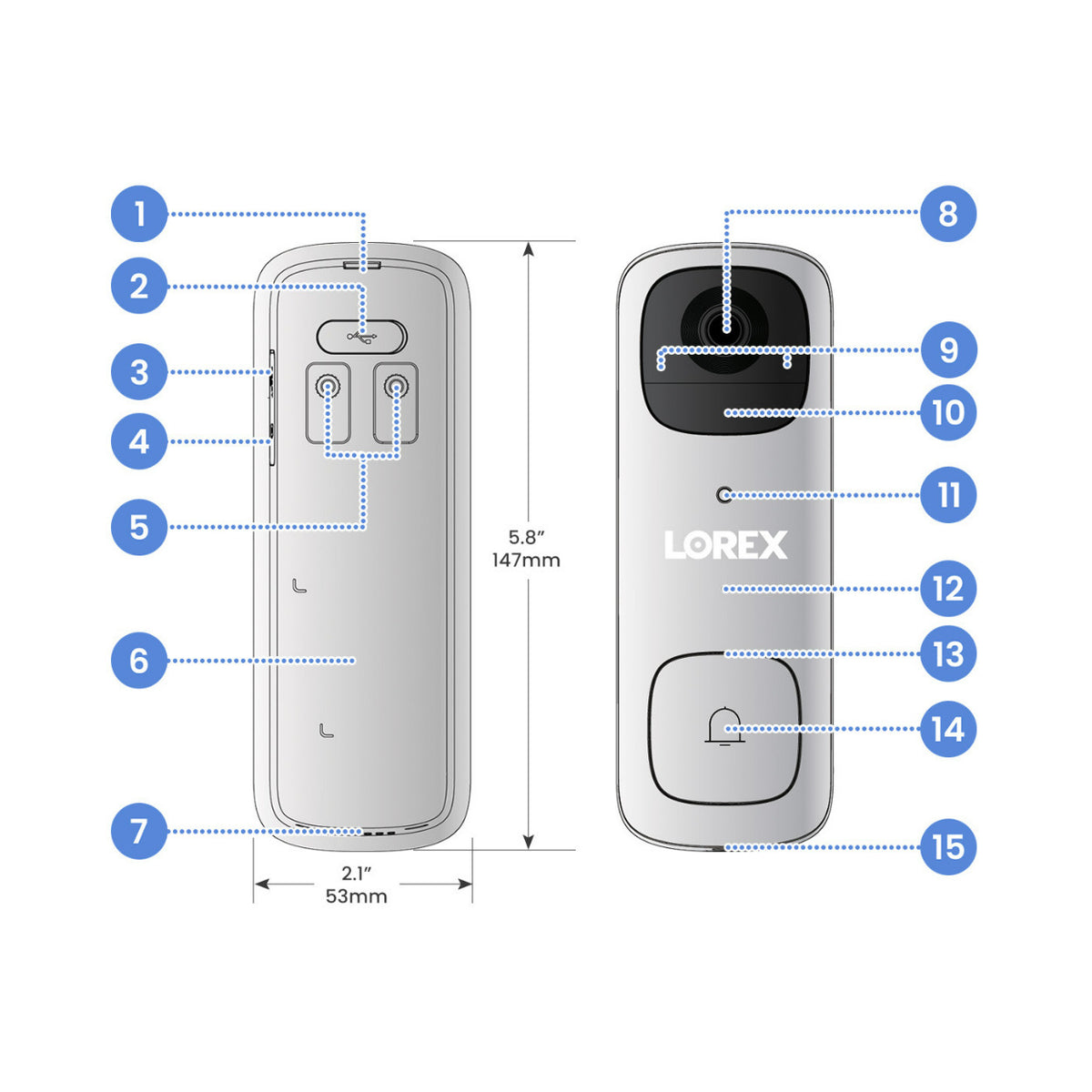 Lorex 2K Battery Video Doorbell with Color Night Vision, Person Detection, and 2-Way Talk (White)