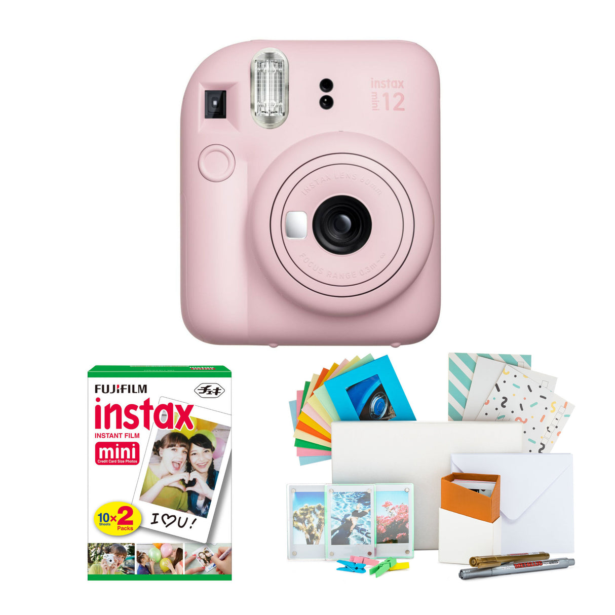 Fujifilm Instax Mini 12 Instant Camera Blossom Pink and Instax Film Kit Bundle