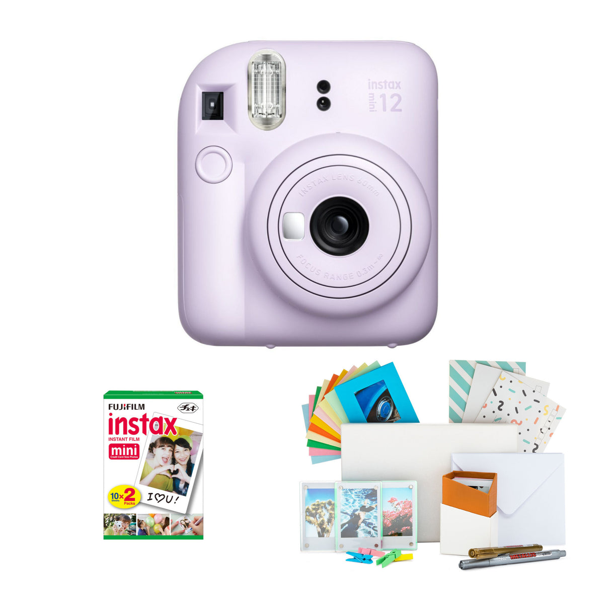 Fujifilm Instax Mini 12 Instant Camera (Lilac Purple) and Instax Film Kit Bundle