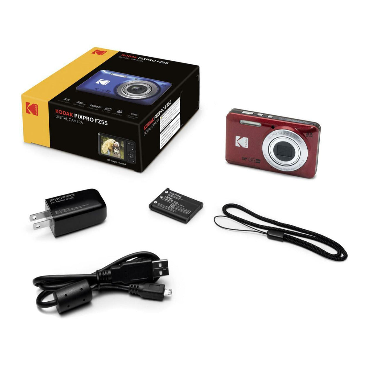 Kodak PIXPRO Friendly Zoom FZ55 Digital Camera (Red) with