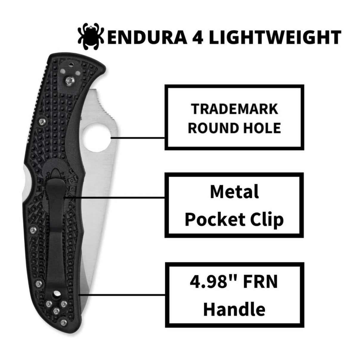 Spyderco Endura 4 3.80-Inch Durable Steel Blade Foldable PlainEdge Knife (Black)